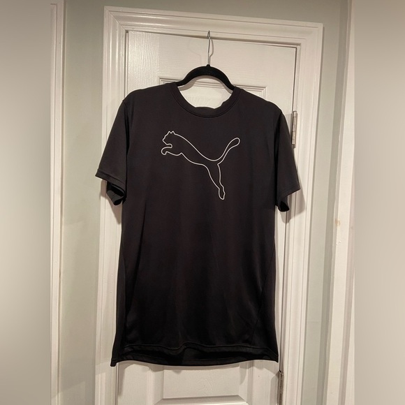 Puma Men’s Size M Black White Cat Logo Performance Short Sleeve Tee Shirt - Picture 1 of 10